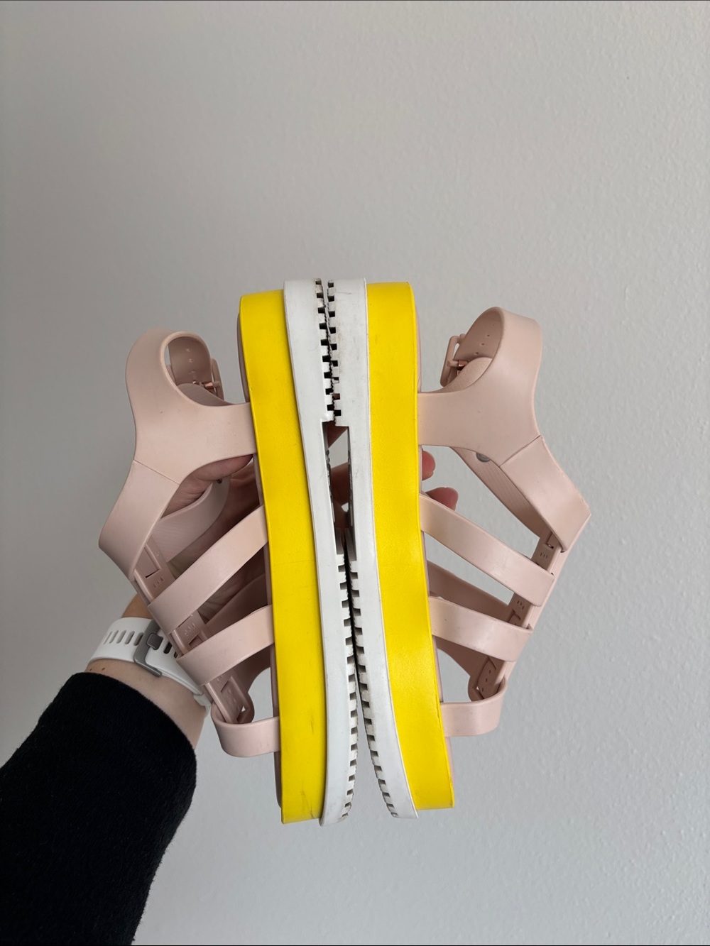 Melissa Flox III in yellow pink jelly fisherman sandals platform SZ 36 / US 5 - Picture 6 of 10